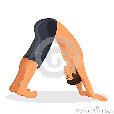 Isolated sporty boy doing downward facing dog pose on white Vector Illustration