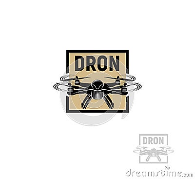 Isolated sqaure shape brown color quadrocopter logo on white background, unmanned aerial vehicle logotype, rc drone Vector Illustration