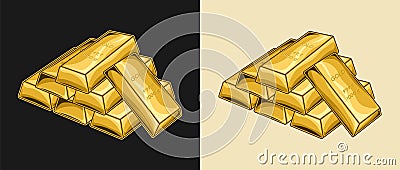 Isolated stack of bars of pure gold, 1000 g Vector Illustration