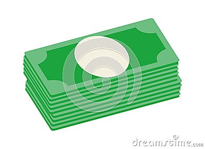 Isolated Stack of dollars. Green bills. Money and wealth. Banknotes. American currency. Bucks. Finance and economics. Vector Illustration