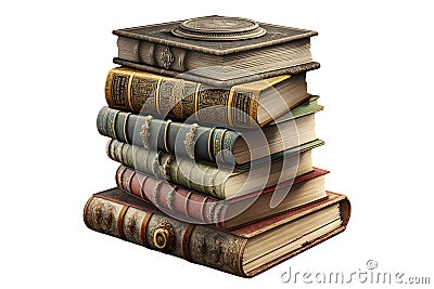Isolated Stack Of Vintage Books As A Treasure Trove Of Knowledge - Generative AI Stock Photo