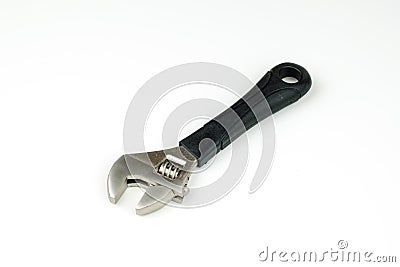 Isolated stainless steel metal wrench , repair equipment on whit Stock Photo