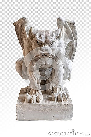 Isolated stone lion gargoyle statue on transparent background. Created using generative AI. Stock Photo