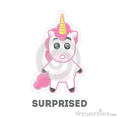 Isolated surprised unicorn. Vector Illustration