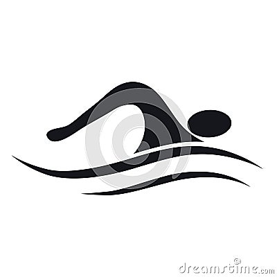 Isolated swim icon. Black silhouette of man swimming in the wave Vector Illustration