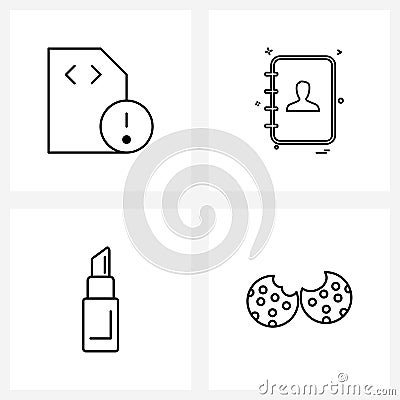Isolated Symbols Set of 4 Simple Line Icons of alert, beauty, memory, contact list, lipstick Vector Illustration