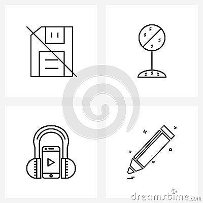 Isolated Symbols Set of 4 Simple Line Icons of disable, mobile, floppy, not, play Vector Illustration