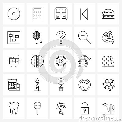 Isolated Symbols Set of 25 Simple Line Icons of fast food, left, rate, arrow, device Vector Illustration