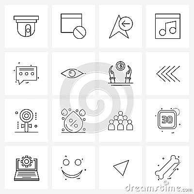 Isolated Symbols Set of 16 Simple Line Icons of messages, website, cursor, web page, music Vector Illustration