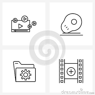 Isolated Symbols Set of 4 Simple Line Icons of play, folder configuration,eggs, add Vector Illustration