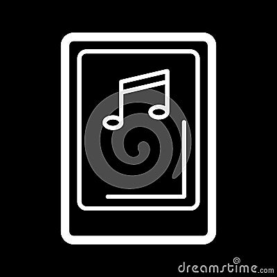 Isolated tablet screen with music player symbol on black background. Concept of audio playback, multimedia, stream. Vector Illustration