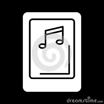 Isolated tablet screen with music player symbol on black background. Concept of audio playback, multimedia, stream. Vector Illustration