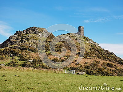 13th century church of St Michael de Rupe on top of Brent Tor, an old weathered volcano, Dartmoor National Park, Devon Stock Photo