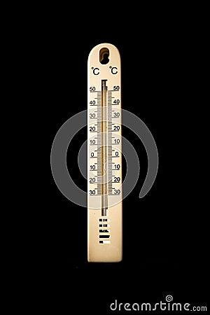 Isolated thermometer against a black background with a celcius degrees scale, Belgium Stock Photo