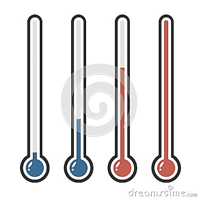 Isolated thermometers in different colors. Vector Illustration