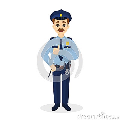 Isolated thumb up policeman. Vector Illustration