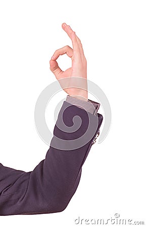 Isolated thumbs up male hand on white . Stock Photo