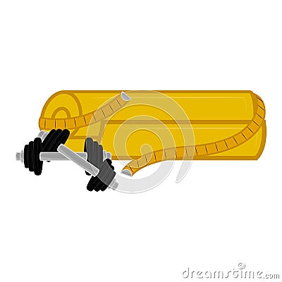 Isolated towel with measuring tape and weights Vector Illustration