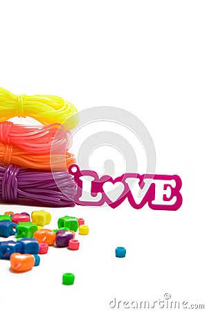 Isolated Toy Bracelet Making kits for Chidren with Love Stock Photo