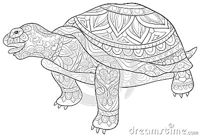 Adult coloring book,page a cute turtle image for relaxing.Zen art style illustration for print. Vector Illustration