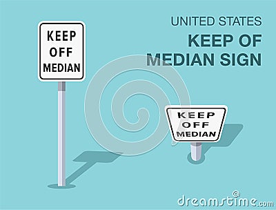 Isolated United States keep of median road sign. Front and top view. Vector Illustration