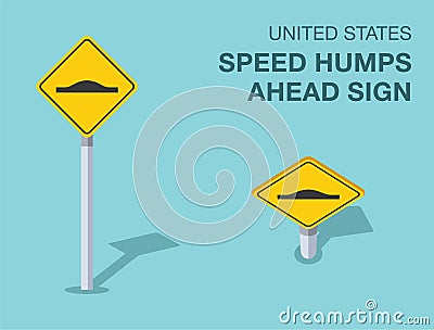 Isolated United States speed humps ahead sign. Front and top view. Vector Illustration