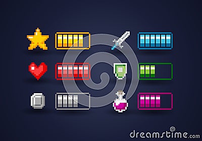 Isolated Vecor Pixel Art Video Game Interface Icon Set Vector Illustration