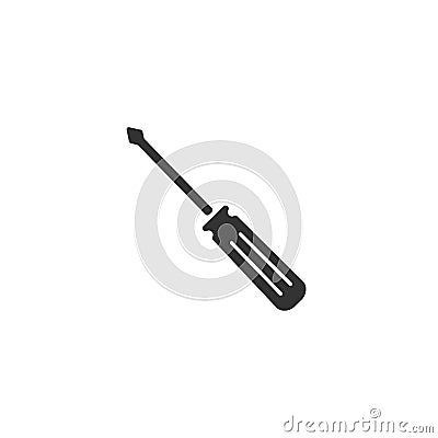 Vector black silhouette icon of screwdriver. Home repair and work tool sign symbol. Flat design. White background Vector Illustration