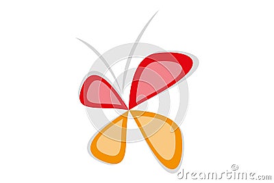 Isolated vector Butterfly in red, gray and orange colors. Vector Illustration