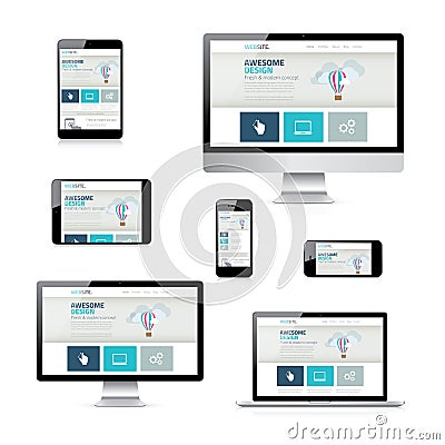 Isolated Vector Electronic Devices with Responsive Web Design Vector Illustration