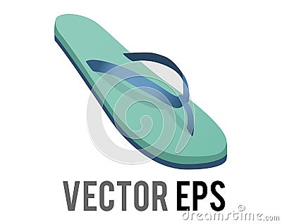 Vector green and blue single rubber flip flop, thong sandal icon Vector Illustration