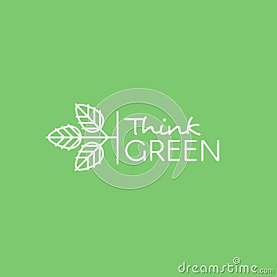 Isolated Vector Icon Style Illustration Logo with leafs. Think Green, Go Green, Eco, Vegan and Vegetarian Lifestyle Label Stock Photo