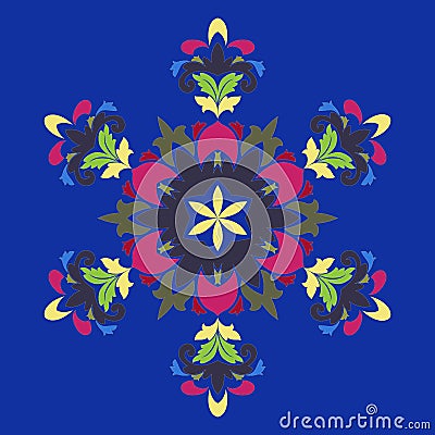 Isolated vector illustration. Abstract floral decor. Ornate six point star or mandala with vintage motifs Cartoon Illustration