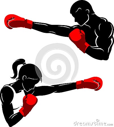 Male and Female Boxing Sport Vector Illustration