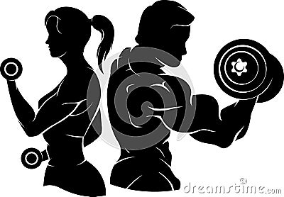Weight Lifting and Healthy Fitness Silhouette Vector Illustration