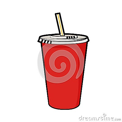 Isolated vector illustration of disposable red soda cup with straw. Vector Illustration