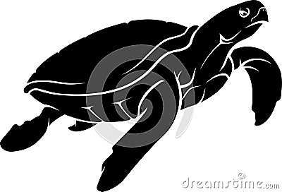 Sea Turtle Silhouette, Endangered Animal Vector Illustration