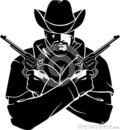 Tough Western Cowboy Front Vector Illustration