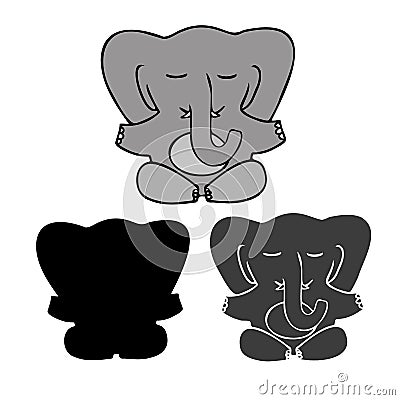 Isolated vector illustration isolated design of a cute meditating elephant lined and silhouettes Vector Illustration