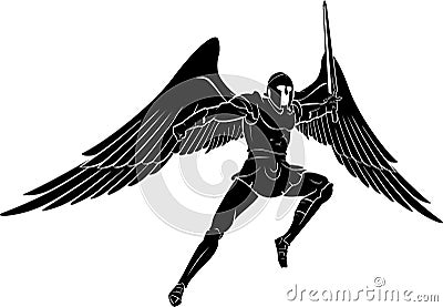 Medieval Warrior Angel Silhouette Vector Illustration