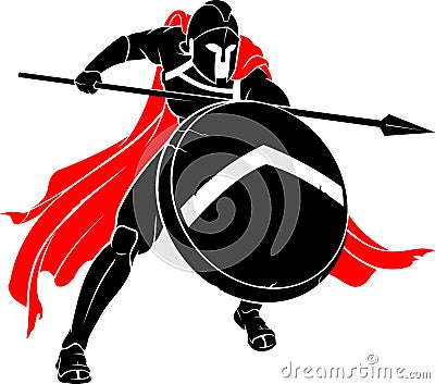 Spartan Defensive Fight Medieval Fictional Warrior Vector Illustration