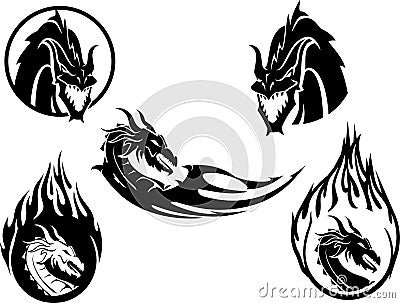 Dragon Head Silhouette Design Set Vector Illustration