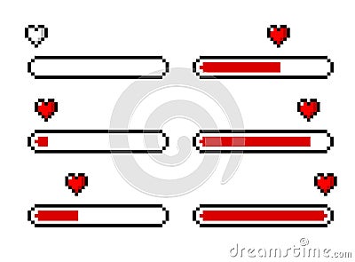 Pixel art 8-bit heart/love loading set - isolated vector illustration Vector Illustration