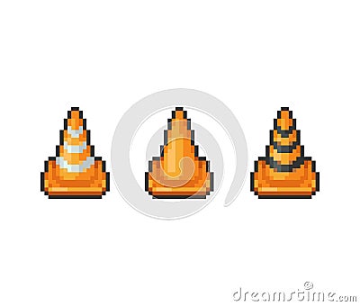 Pixel art 8-bit Road safety traffic cones set - isolated vector illustration Vector Illustration