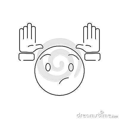 Isolated vector illustration. Two open human hands icon. Linear sketch. Black on white background. confused or scared emoji. Vector Illustration