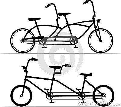 Vintage Tandem Bicycle, Side View Cartoon Illustration