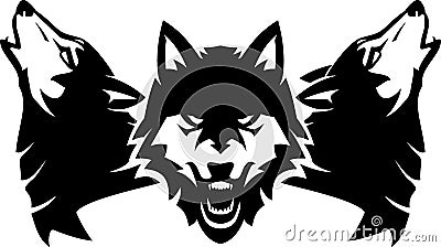 Wolf Pack Howl, Front View Vector Illustration