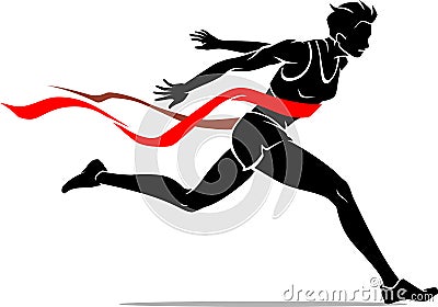 Female Runner Silhouette, Finish Line Vector Illustration