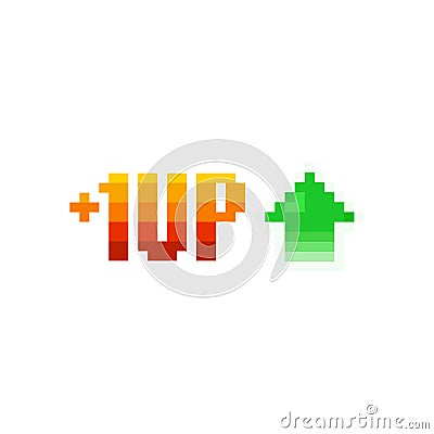 Pixel art 8-bit 1 level up and green arrow icon on white background - isolated vector illustration Vector Illustration