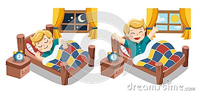 A Little boy sleeping on tonight dreams. Vector Illustration